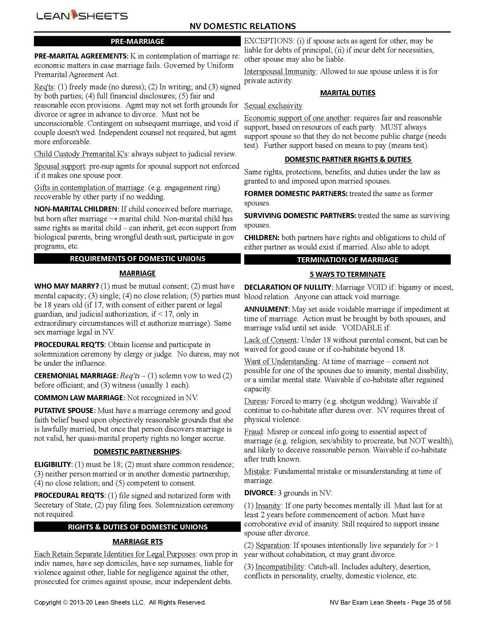 Nevada Bar Exam Outlines
